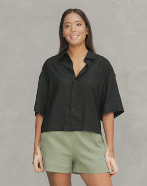 Cropped Oversized Linen Shirt