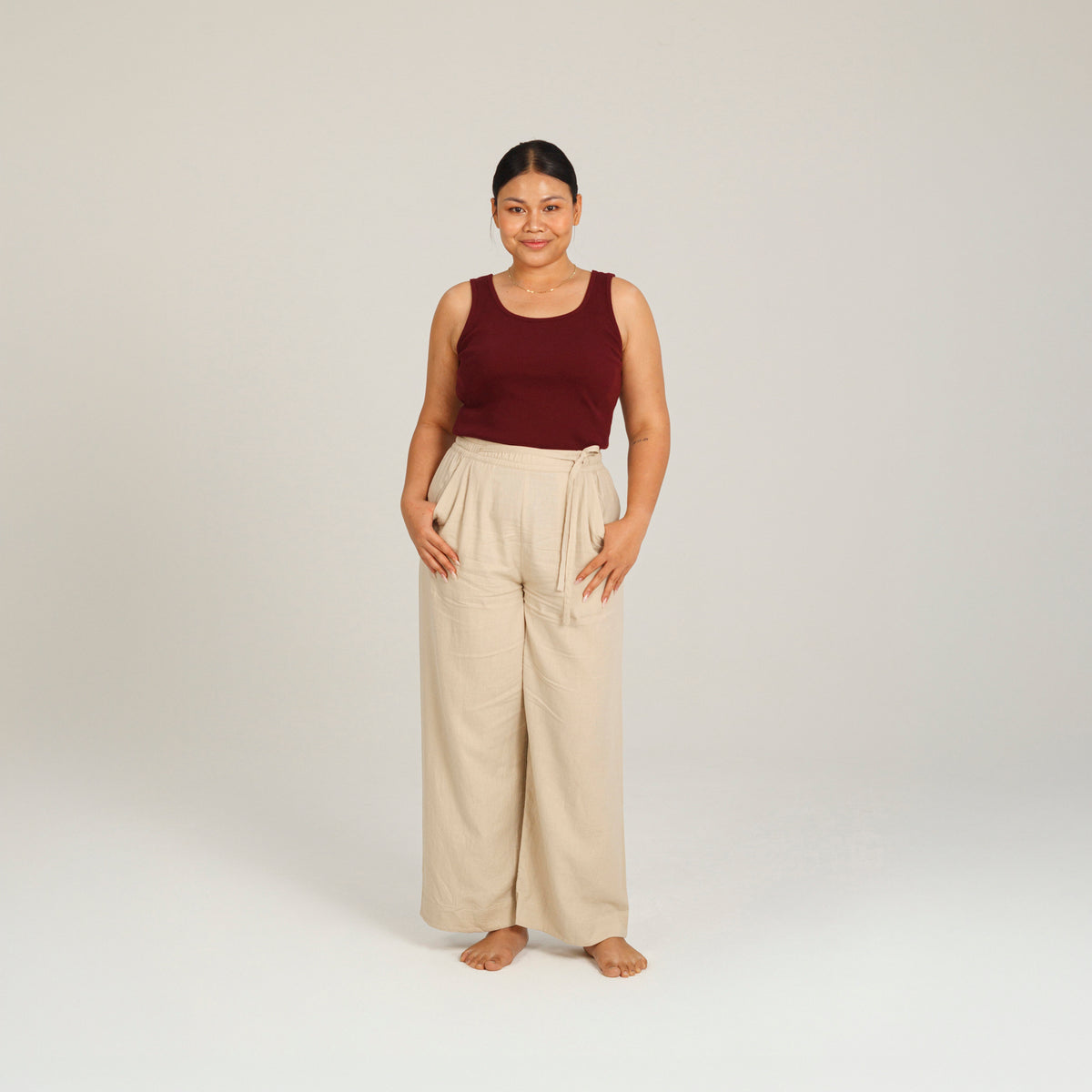 Wide Leg Linen Drawstring Pants