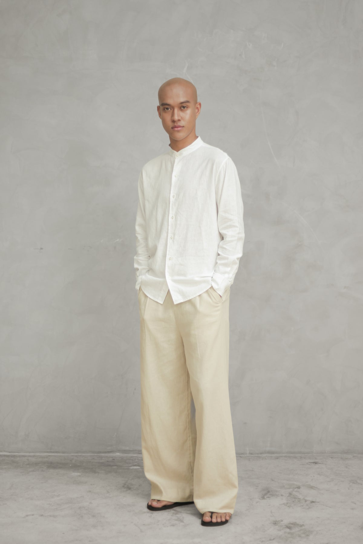 Relaxed Button Down Shirt Band Collar