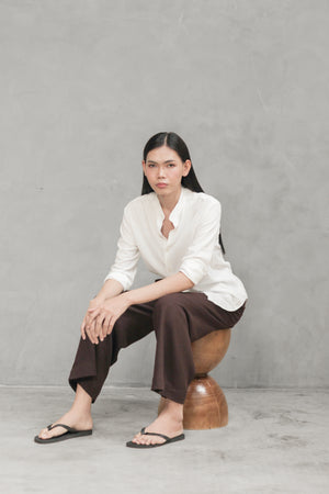 Relaxed Button Down Shirt Band Collar