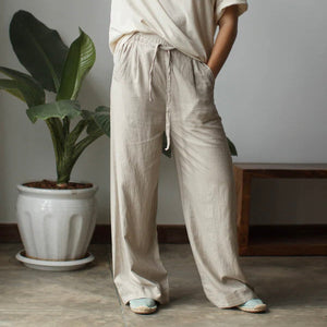 Wide Leg Linen Drawstring Pants - Dorsu Ethical Clothing